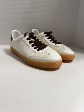 Aldo White and Brown Low-Top Sneakers